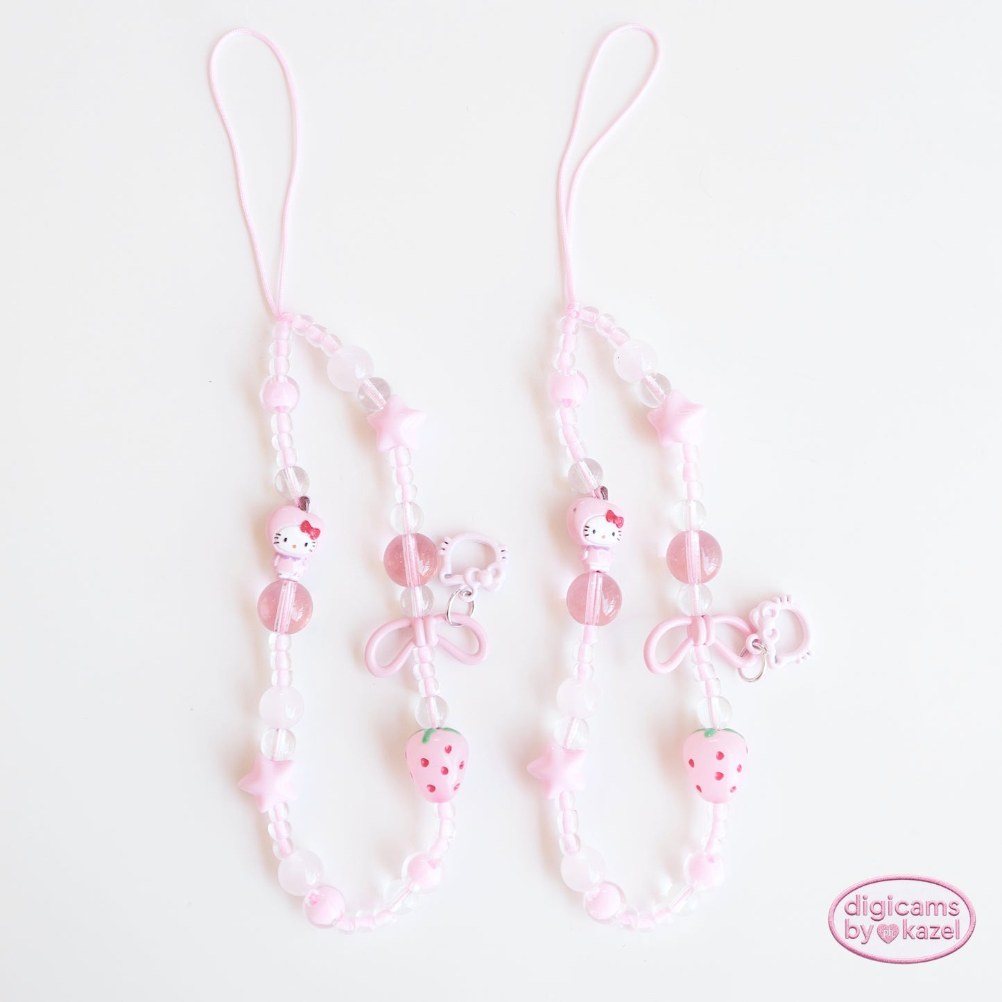 Pink strawberry kitten bow straps