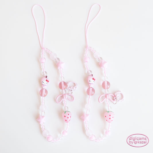 Pink strawberry kitten bow straps