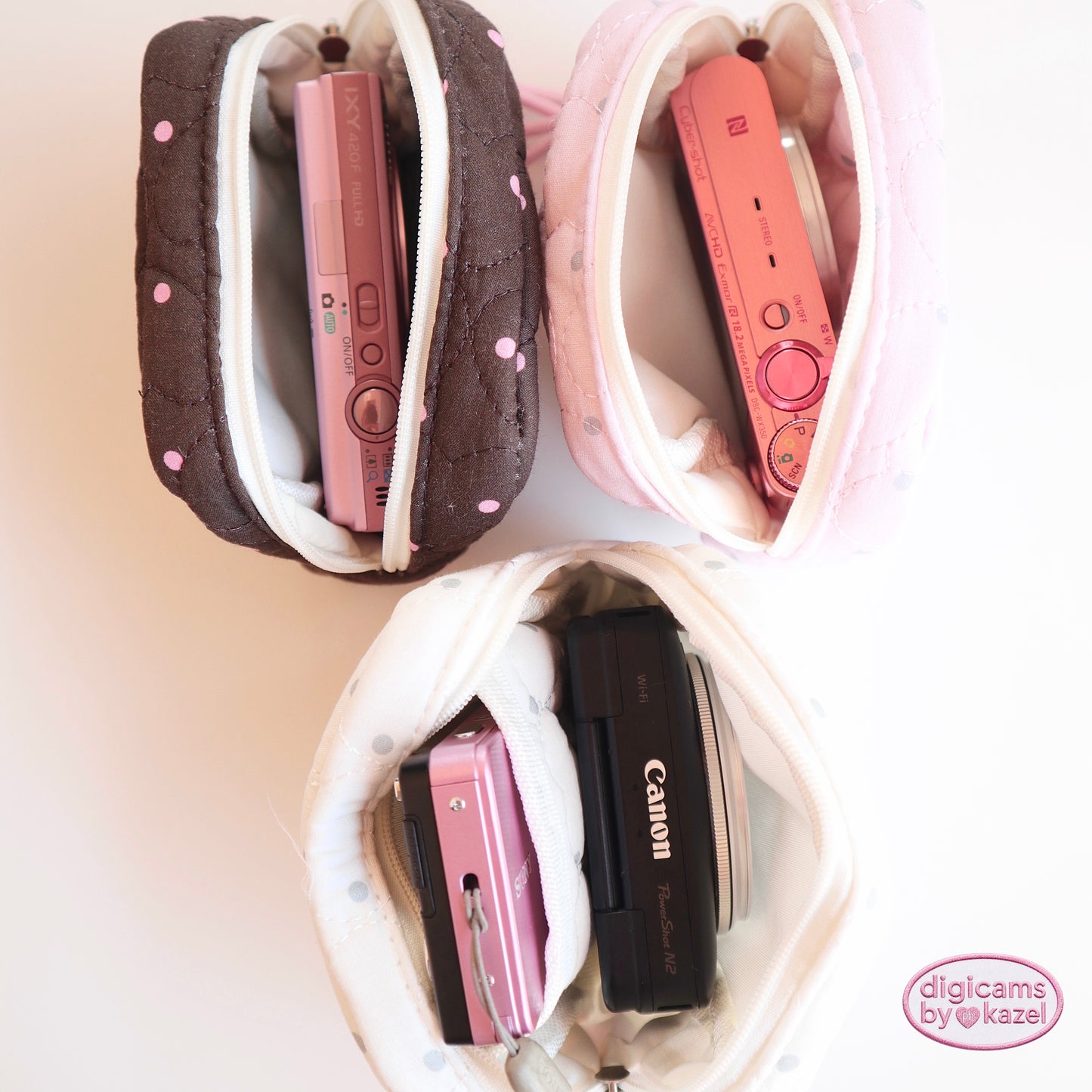 Heart shaped quilted camera pouch