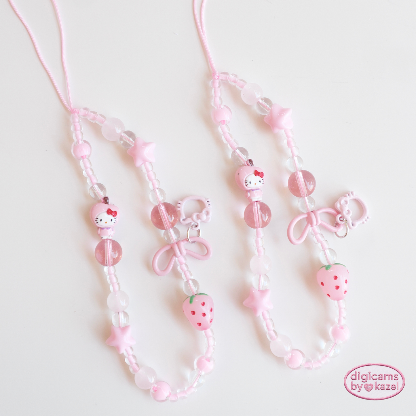 Pink strawberry kitten bow straps
